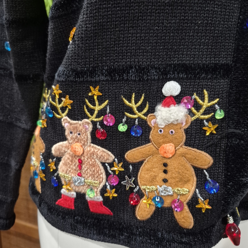 Festive Black Holiday Jacket with Embroidered Reindeer - Picture 3 of 14